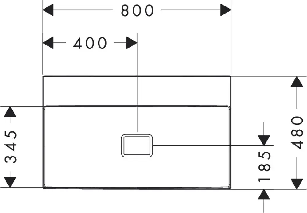 Waschtisch in rechteckiger Form von Hansgrohe, mit klaren Linien, ohne Hahnloch und Überlauf, in einem neutralen Weißton. Maße sind nicht angegeben.